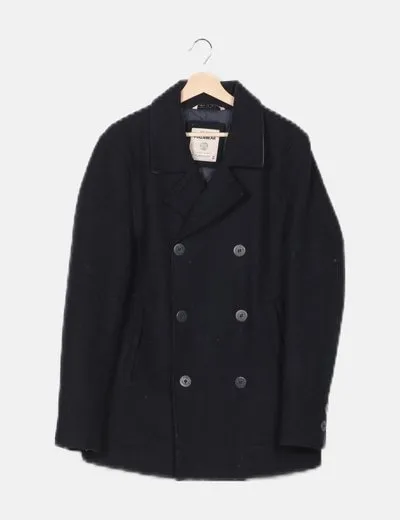 Pull&Bear navy blue coat with lapel details.