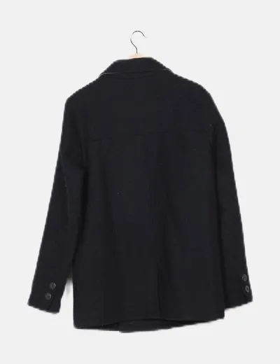 Pull&Bear navy blue coat with lapel details.
