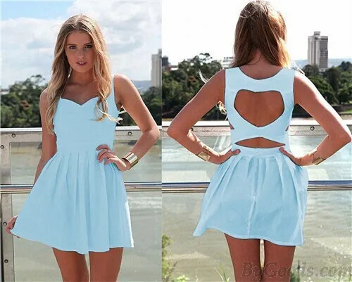 Pure Style Hollow Heart Back Pleated Dresses