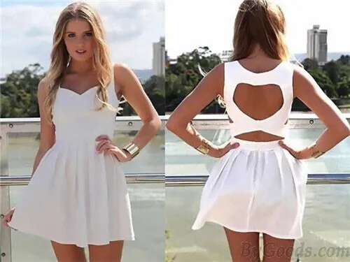 Pure Style Hollow Heart Back Pleated Dresses
