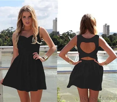 Pure Style Hollow Heart Back Pleated Dresses