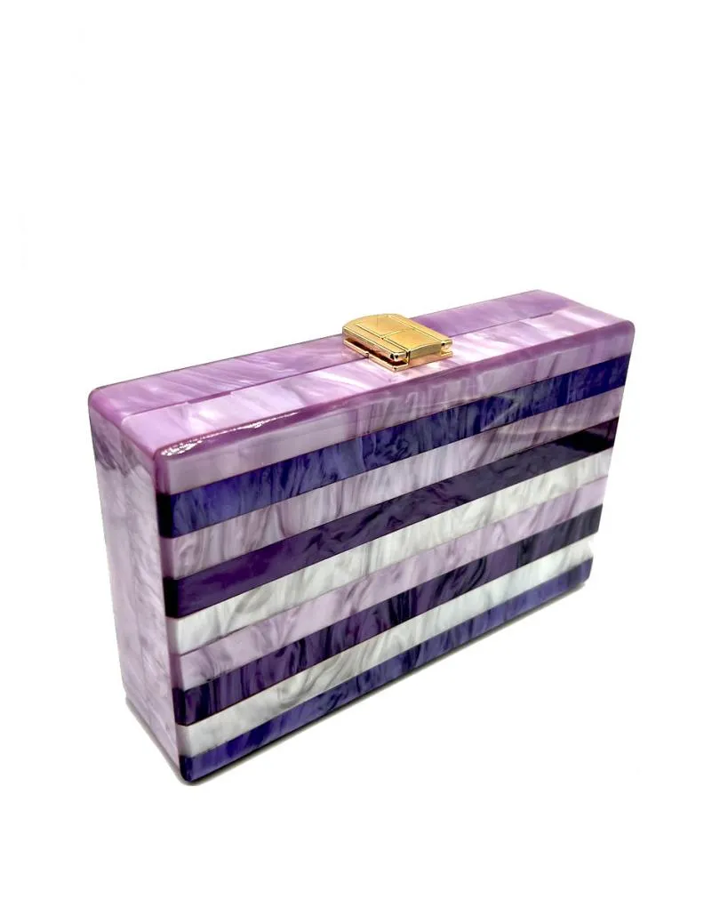 Purple Evening Bags, Synthetic Carey with Stripes