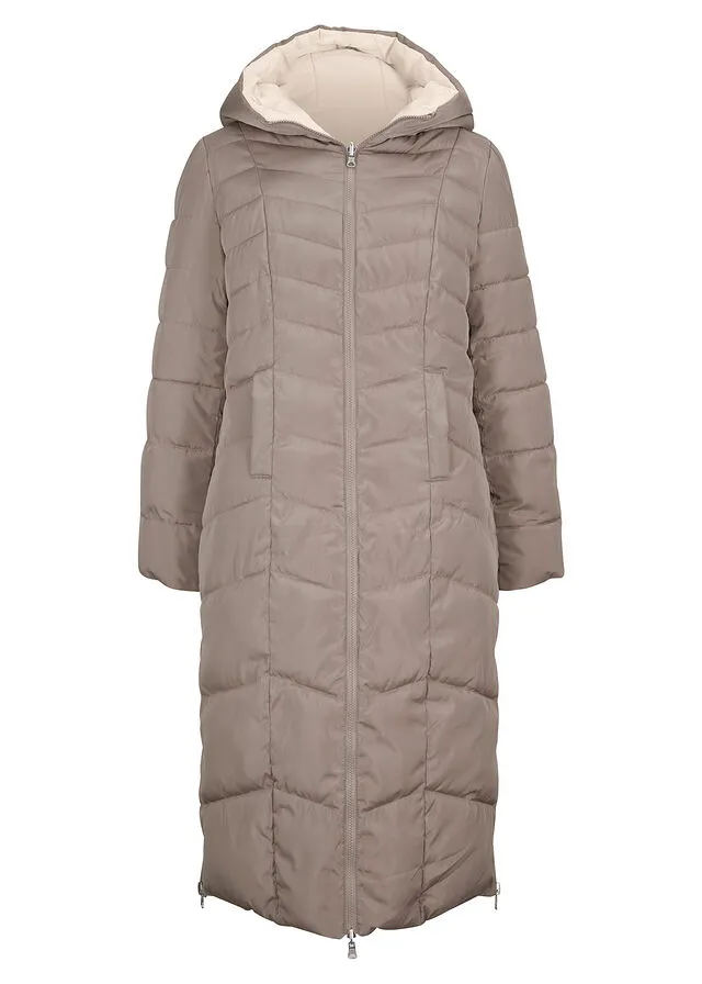 QUILTED REVERSIBLE BROWNGREYISH IVORY COAT