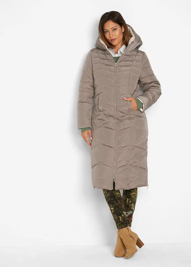 QUILTED REVERSIBLE BROWNGREYISH IVORY COAT