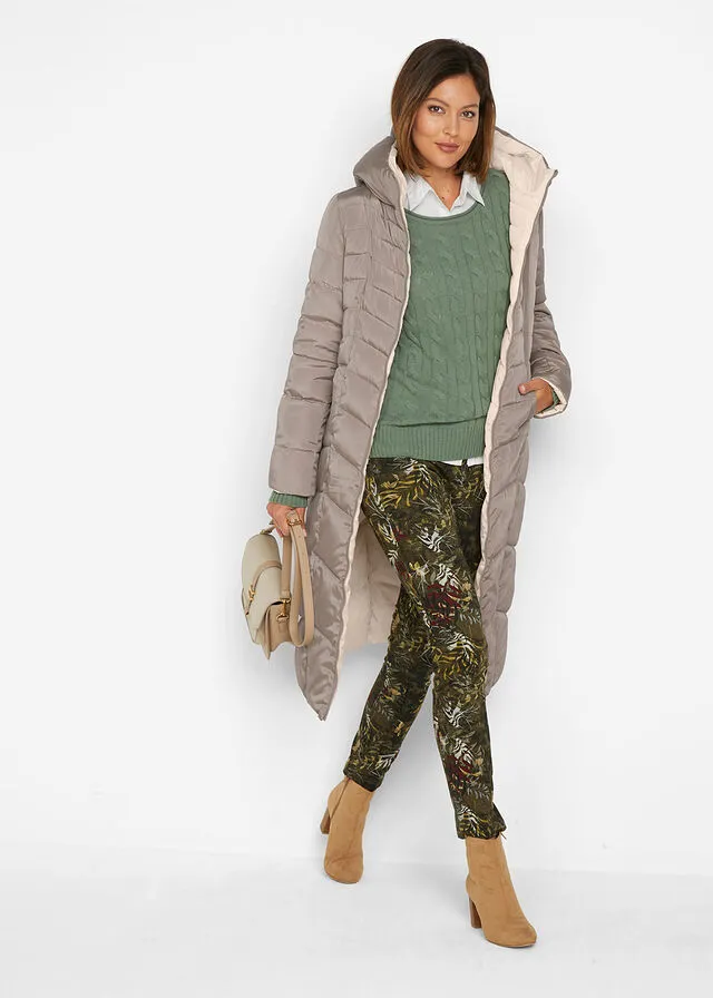 QUILTED REVERSIBLE BROWNGREYISH IVORY COAT