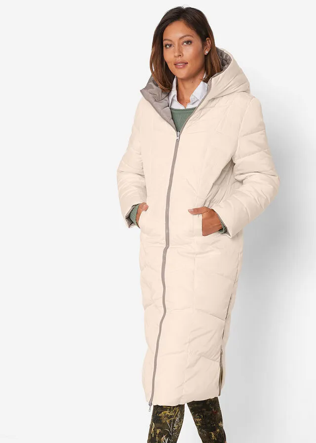 QUILTED REVERSIBLE BROWNGREYISH IVORY COAT