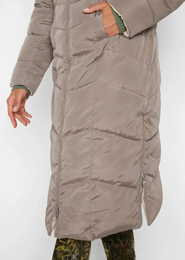 QUILTED REVERSIBLE BROWNGREYISH IVORY COAT