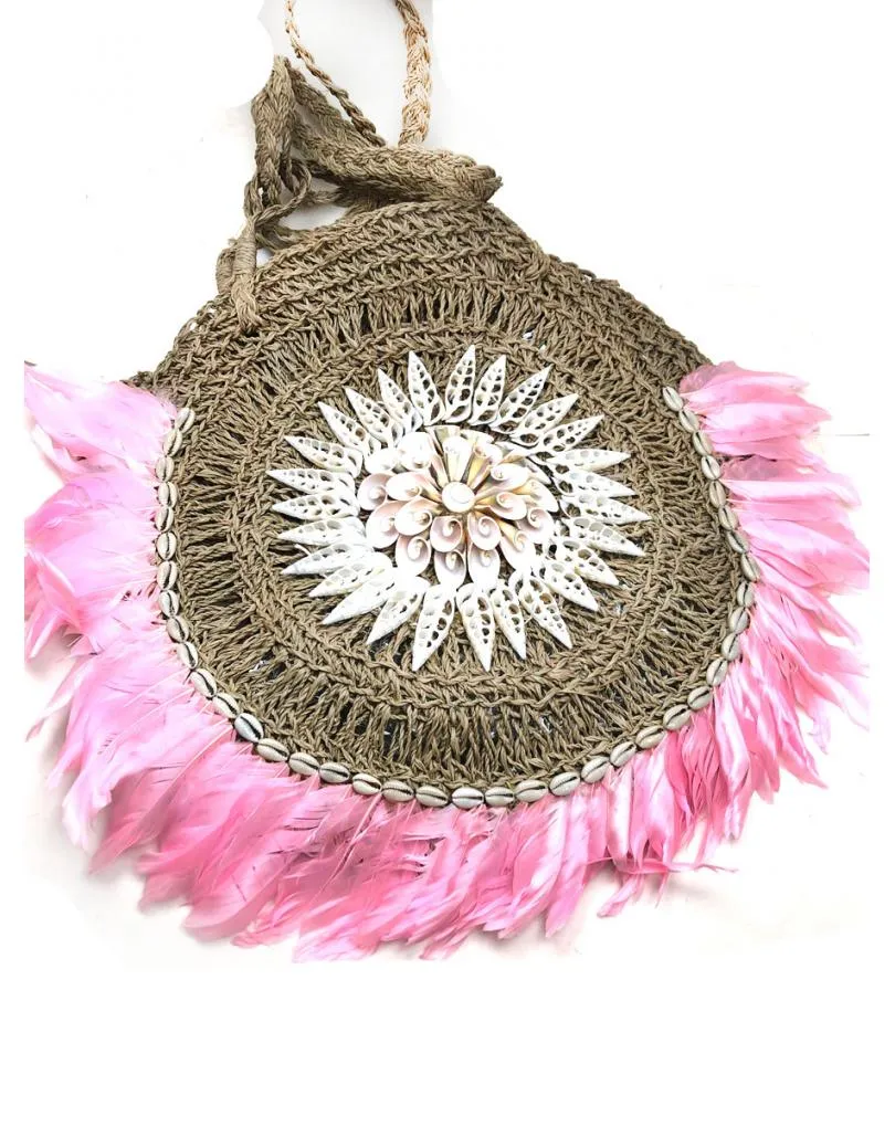 Raffia Summer Purses with Shells and Feathers