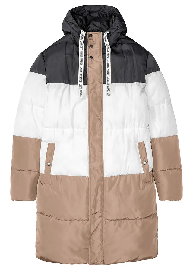 RECYCLED POLYESTER QUILTED COAT  BLACKWHITECAMEL