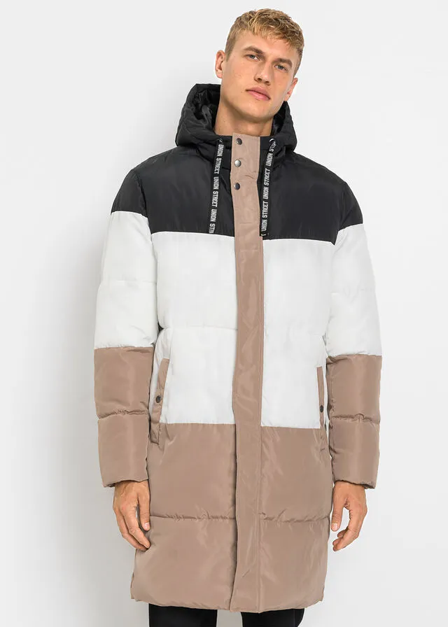 RECYCLED POLYESTER QUILTED COAT  BLACKWHITECAMEL