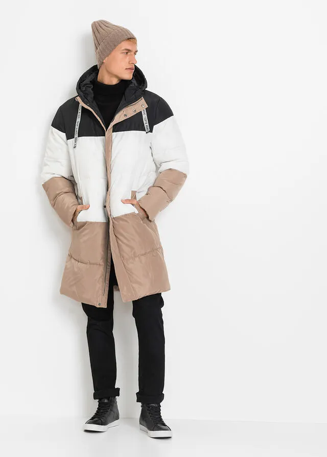 RECYCLED POLYESTER QUILTED COAT  BLACKWHITECAMEL