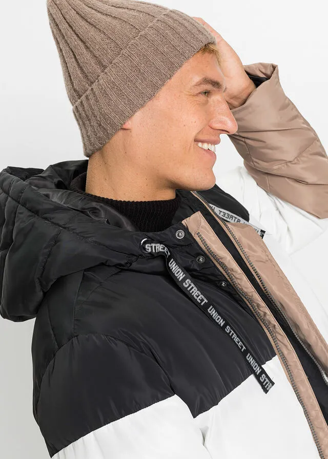 RECYCLED POLYESTER QUILTED COAT  BLACKWHITECAMEL