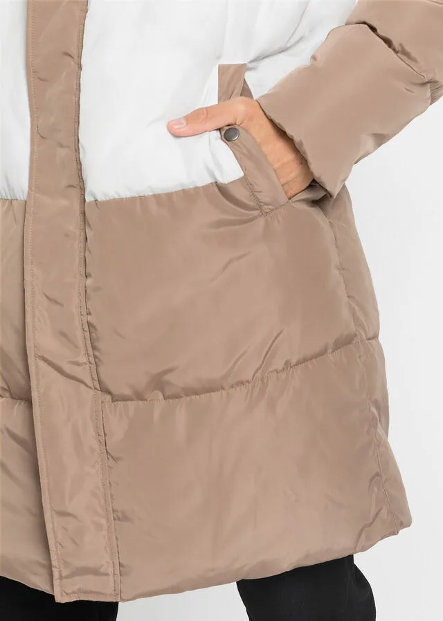 RECYCLED POLYESTER QUILTED COAT  BLACKWHITECAMEL