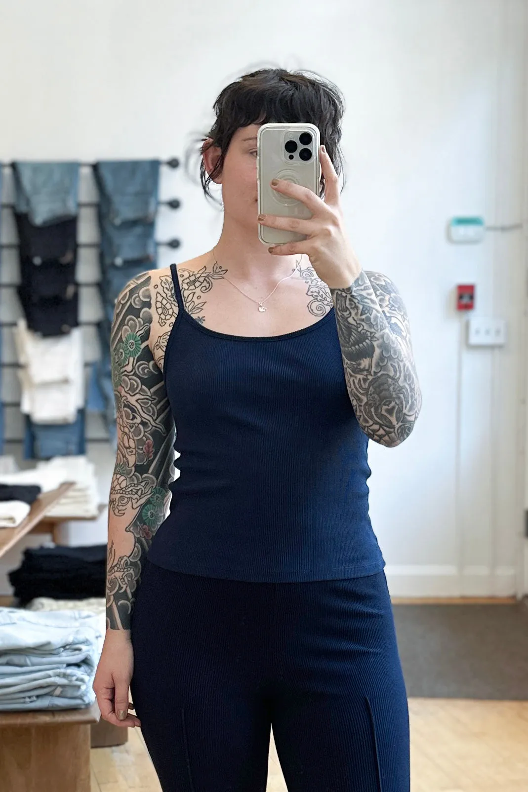 Rib Spaghetti Tank Navy