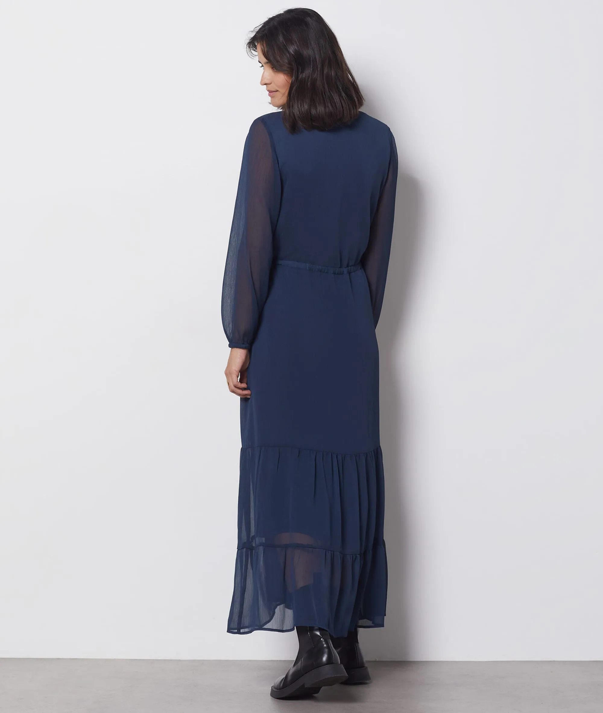 ROBE LONGUE MANCHES LONGUES BOUTONNéE OCEANE MARINE  ETAM