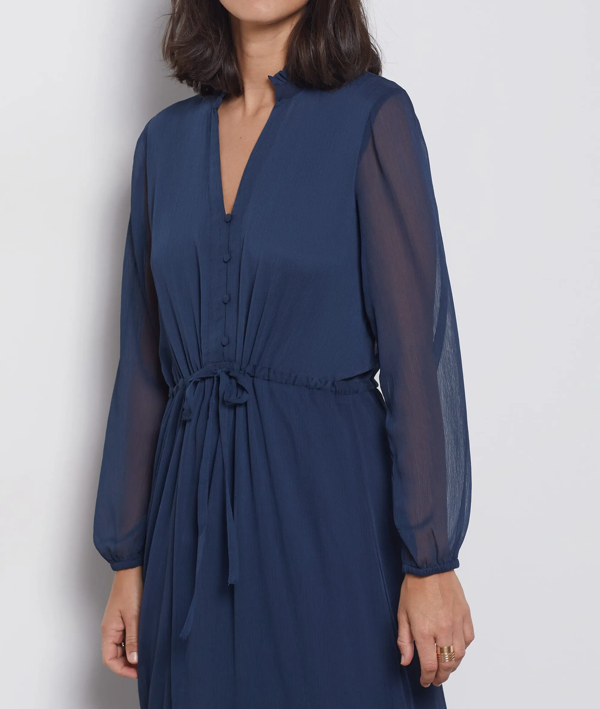 ROBE LONGUE MANCHES LONGUES BOUTONNéE OCEANE MARINE  ETAM