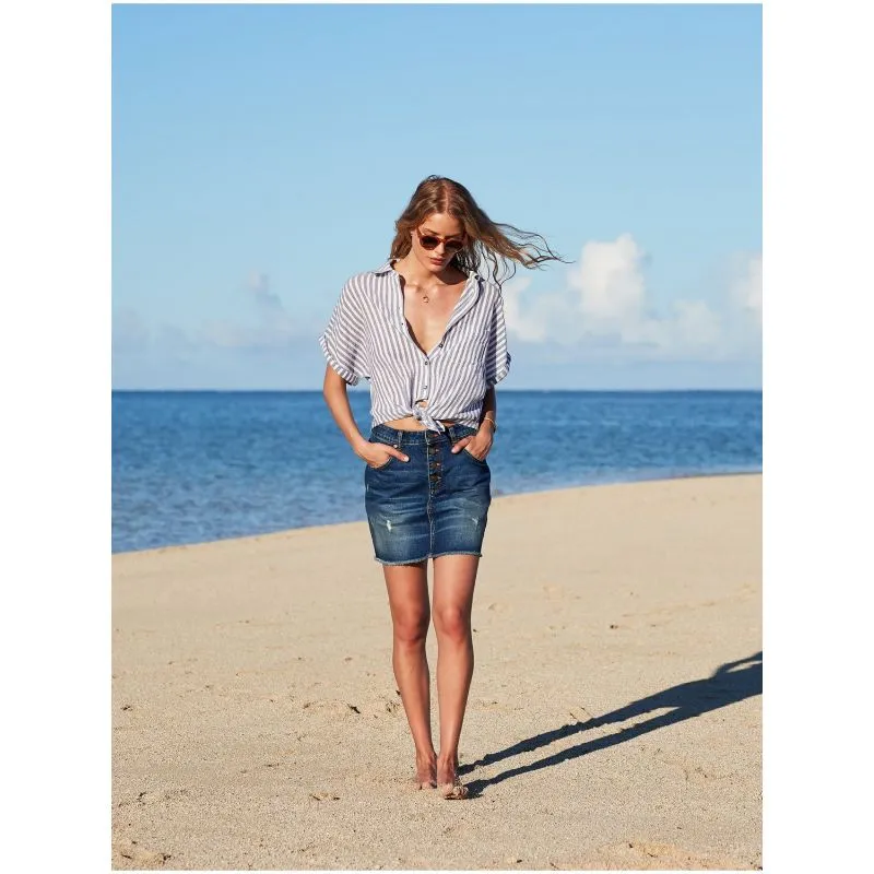 ROXY WOMEN'S SHORT SLEEVE SHIRT  FULL TIME DREAM (MOOD INDIGOS LAGOS STRIPES)  DIRECT RESULT