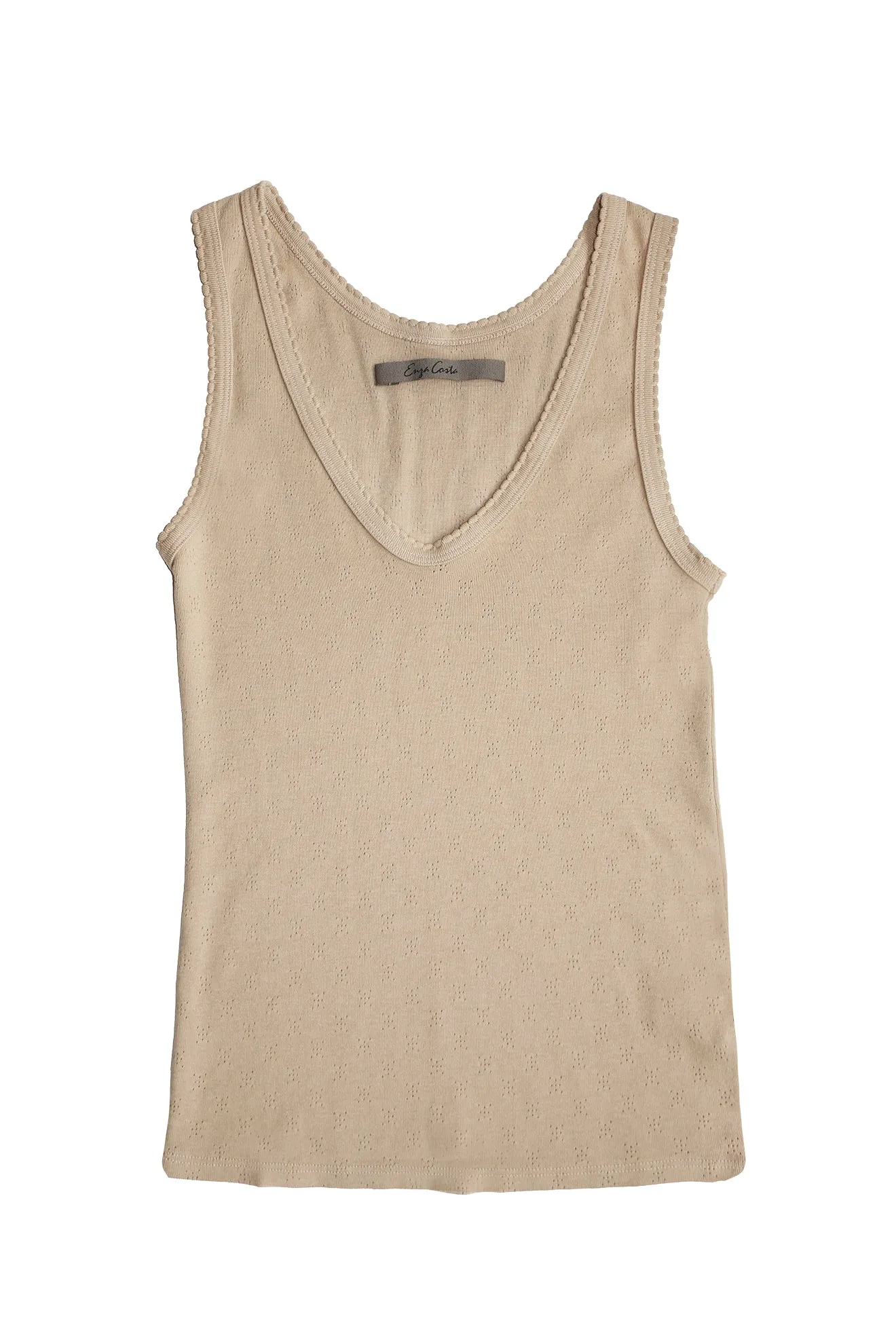 SCALLOP EDGE POINTELLE TANK TOP  TAN