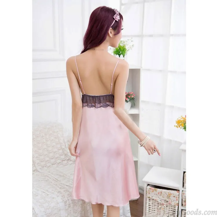 Sexy Sweet Lace Silk Suspenders Nightgown