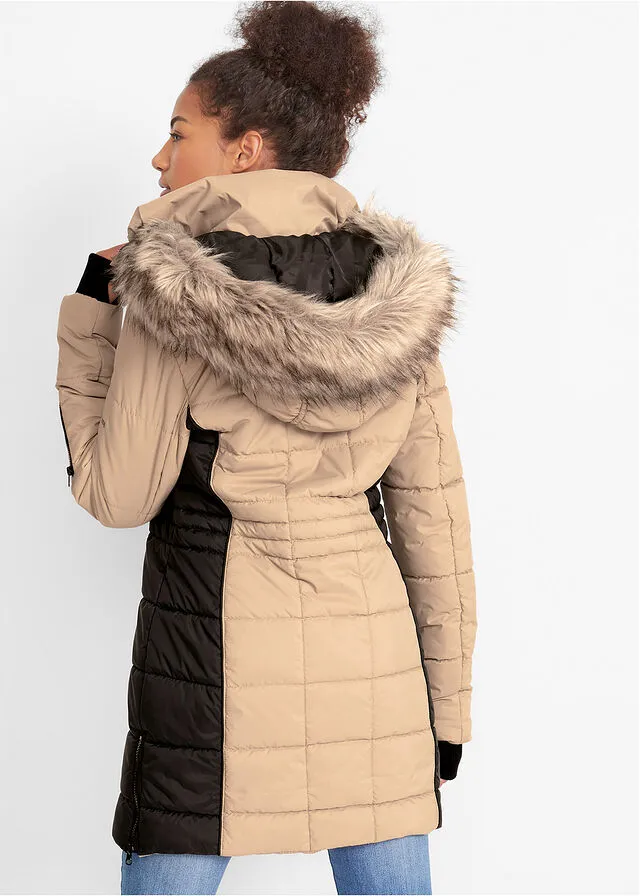 SHORT OUTDOOR COAT BEIGEBLACK