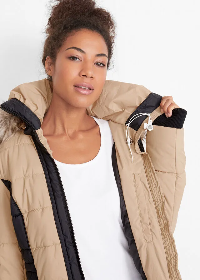 SHORT OUTDOOR COAT BEIGEBLACK