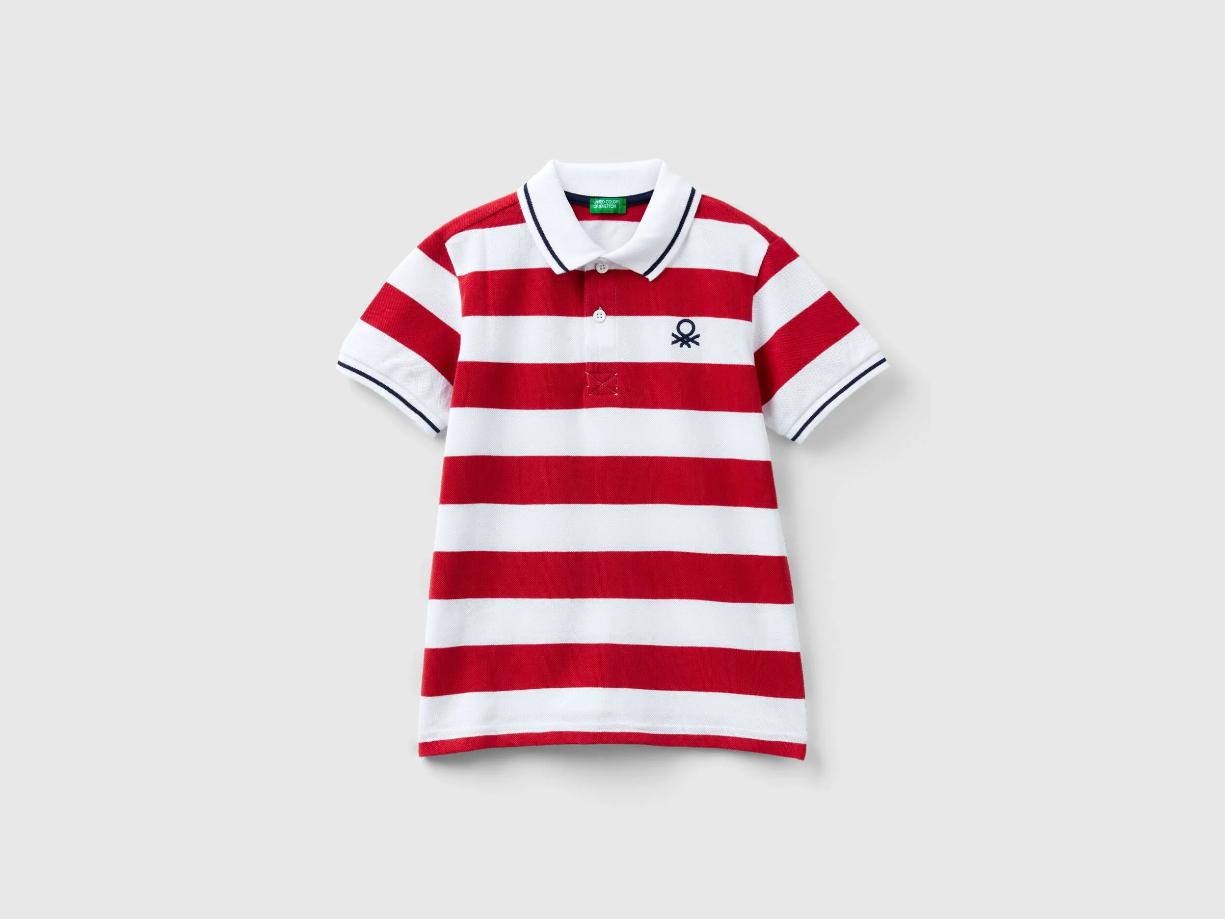 Short sleeve striped polo shirt.
