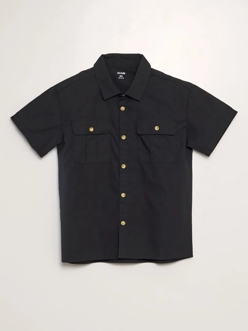 SHORTSLEEVED LINEN SHIRT  BLACK.