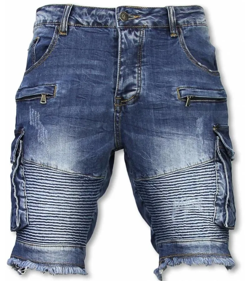 SLIM FIT DENIM SHORTS  MEN'S BIKER JEANS  BLUE