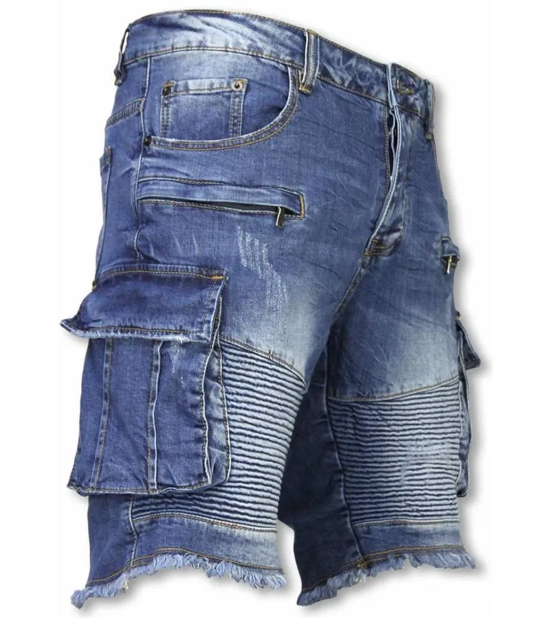 SLIM FIT DENIM SHORTS  MEN'S BIKER JEANS  BLUE