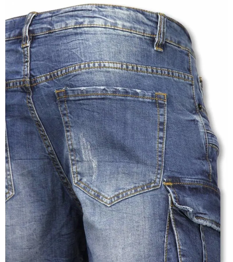 SLIM FIT DENIM SHORTS  MEN'S BIKER JEANS  BLUE
