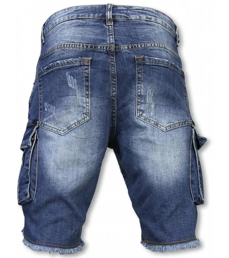 SLIM FIT DENIM SHORTS  MEN'S BIKER JEANS  BLUE