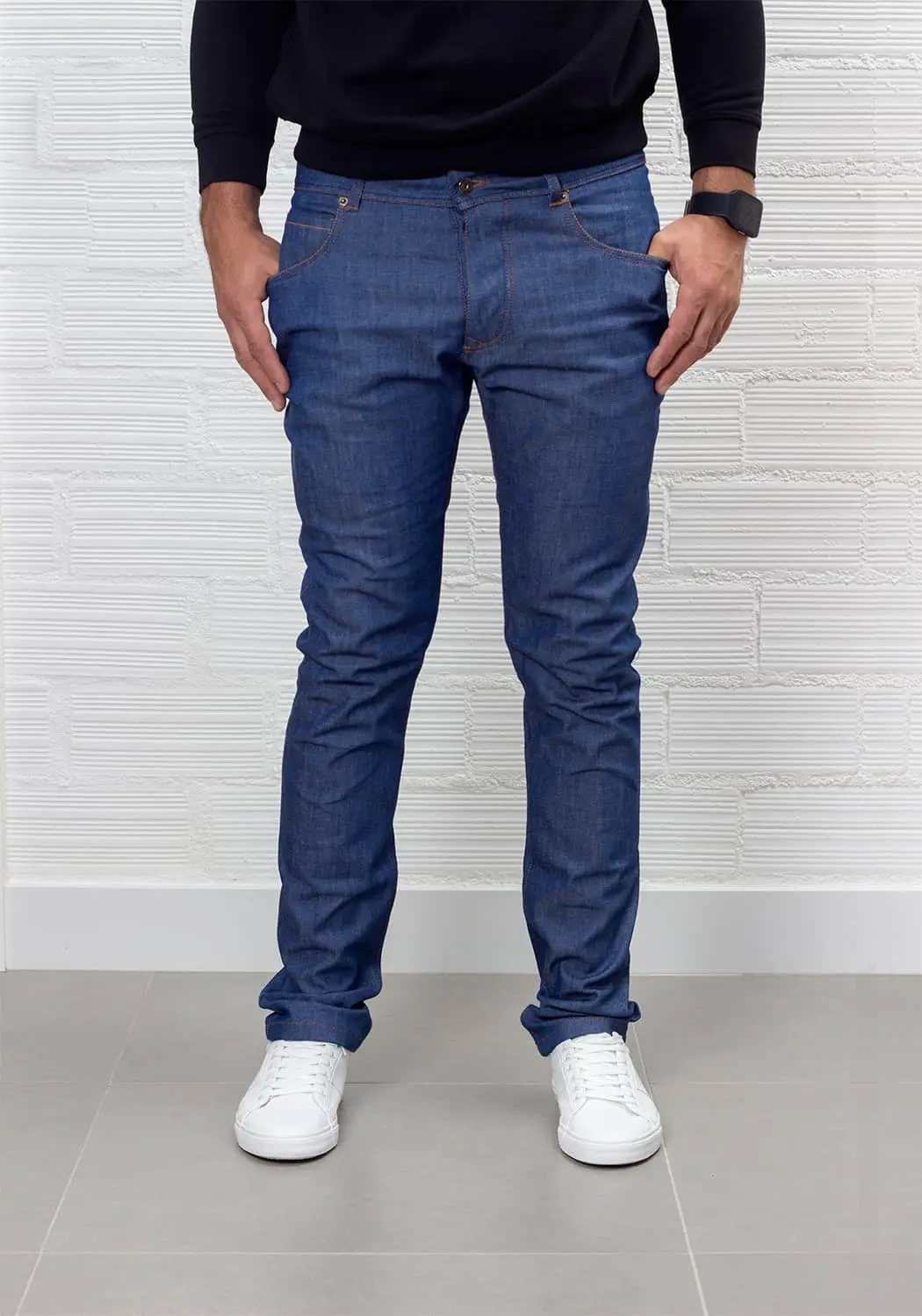 Slim fit men's organic cotton indigo jeans.