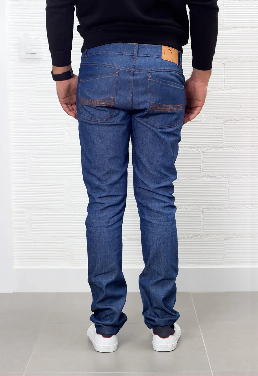 Slim fit men's organic cotton indigo jeans.
