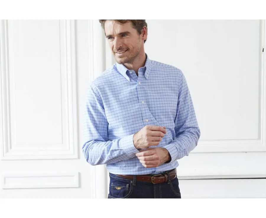 SOFT BLUE TWILL SHIRT WITH CHECKS  CHEST POCKET  BENETTH