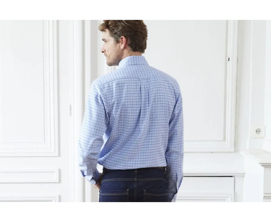 SOFT BLUE TWILL SHIRT WITH CHECKS  CHEST POCKET  BENETTH