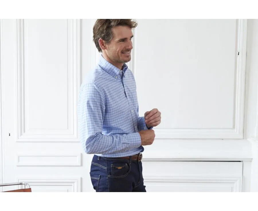 SOFT BLUE TWILL SHIRT WITH CHECKS  CHEST POCKET  BENETTH