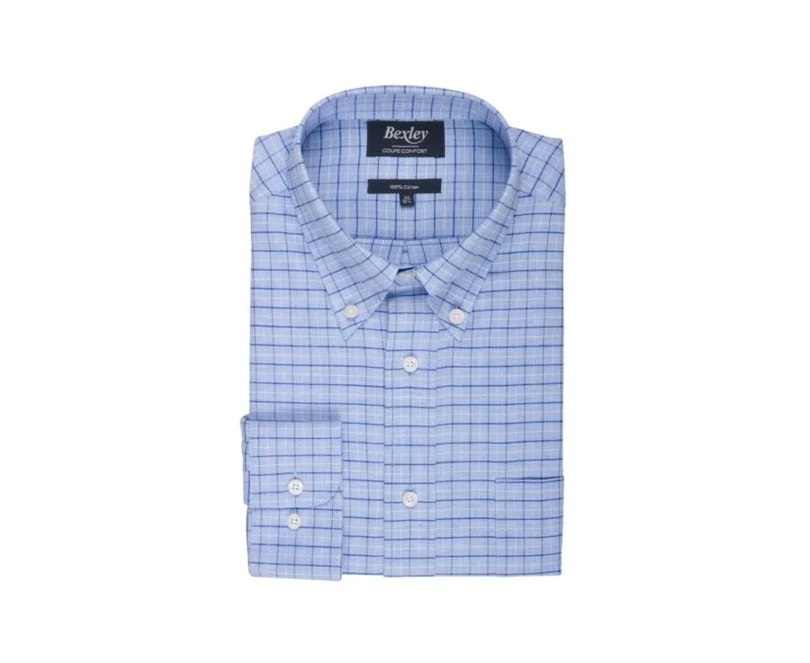 SOFT BLUE TWILL SHIRT WITH CHECKS  CHEST POCKET  BENETTH