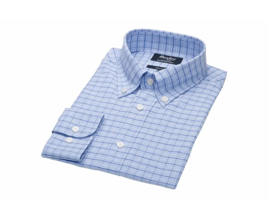 SOFT BLUE TWILL SHIRT WITH CHECKS  CHEST POCKET  BENETTH