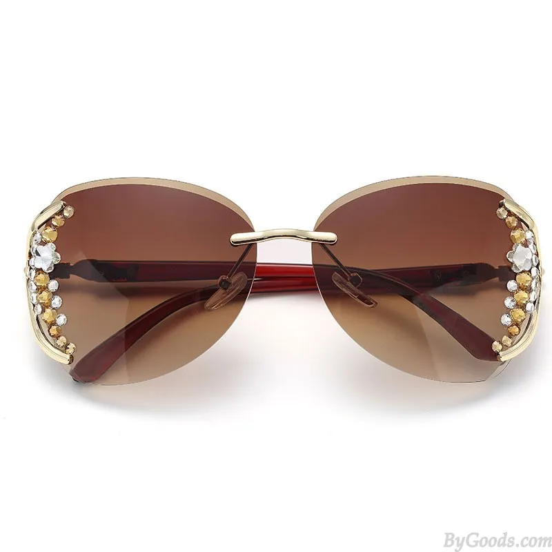 Sparkly Diamond Polarized Sunnies For Shopping Driving UV Protection Oversize Women's Sunglasses