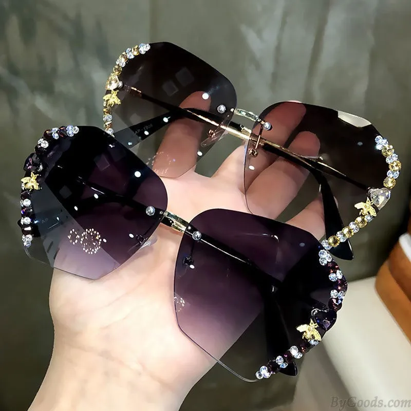 Sparkly Diamond Polarized Sunnies For Shopping Driving UV Protection Oversize Women's Sunglasses