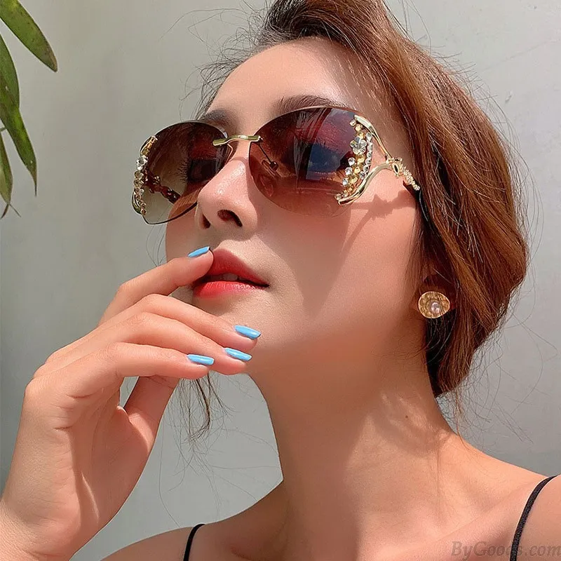 Sparkly Diamond Polarized Sunnies For Shopping Driving UV Protection Oversize Women's Sunglasses