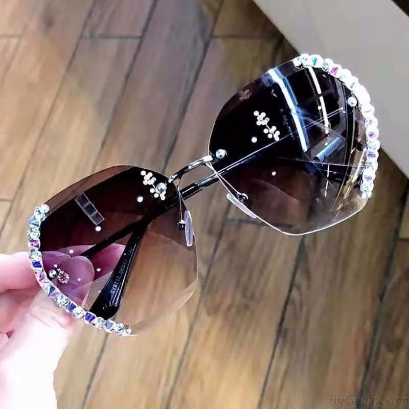 Sparkly Diamond Polarized Sunnies For Shopping Driving UV Protection Oversize Women's Sunglasses