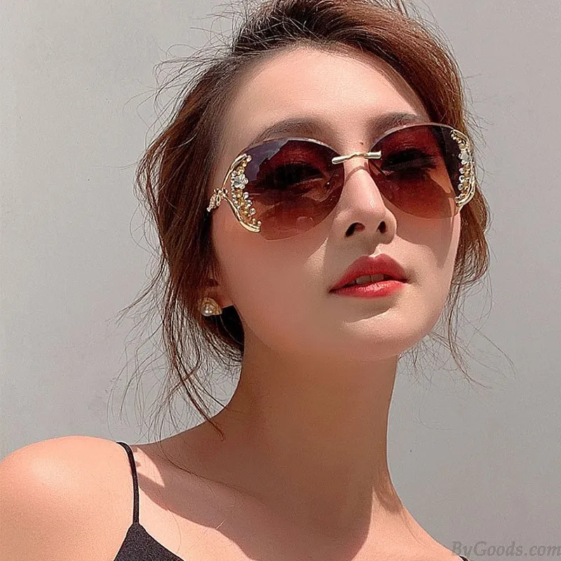 Sparkly Diamond Polarized Sunnies For Shopping Driving UV Protection Oversize Women's Sunglasses
