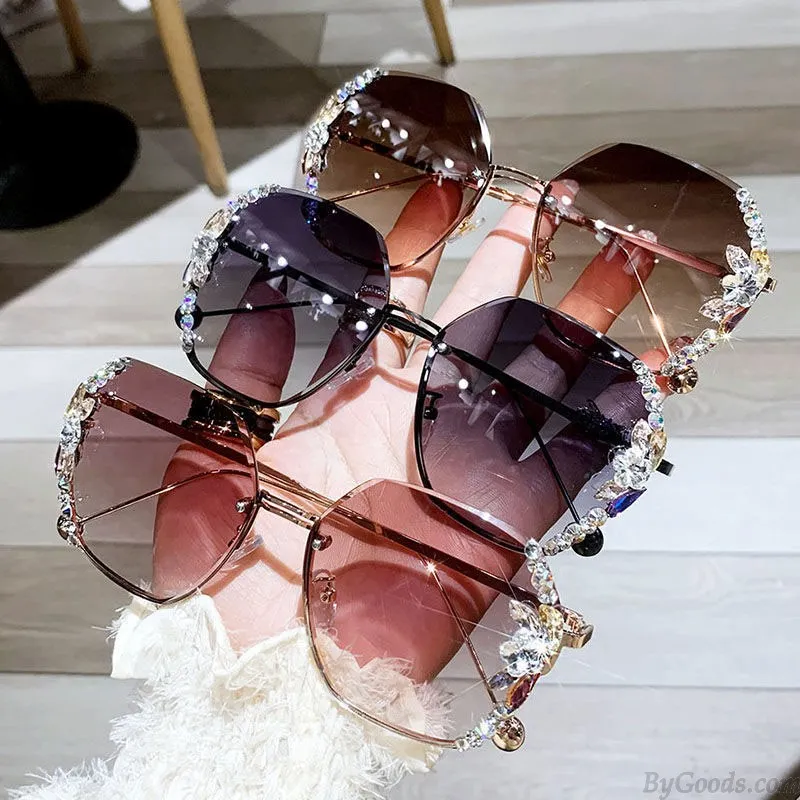 Sparkly Diamond Polarized Sunnies For Shopping Driving UV Protection Oversize Women's Sunglasses