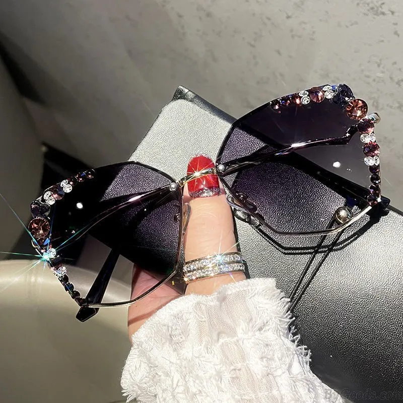 Sparkly Diamond Polarized Sunnies For Shopping Driving UV Protection Oversize Women's Sunglasses