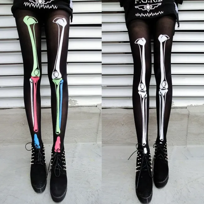 Special Gloomy Bones Printed Silk Stockings