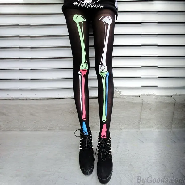 Special Gloomy Bones Printed Silk Stockings