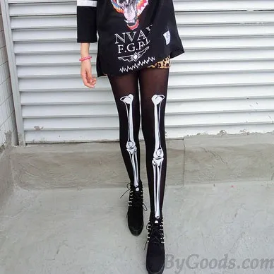 Special Gloomy Bones Printed Silk Stockings