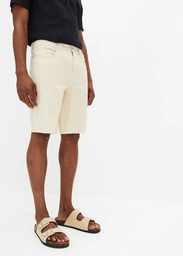 Stretch denim Bermuda shorts, beige classic fit