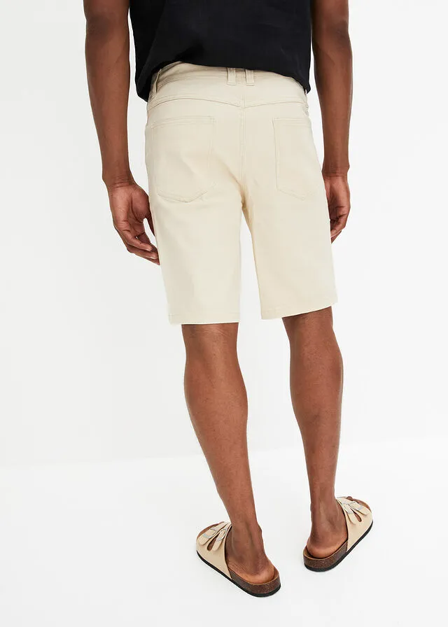 Stretch denim Bermuda shorts, beige classic fit